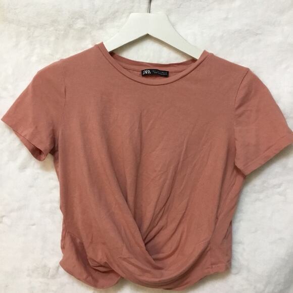 Zara Coral Twist-Front Crop Top - Picture 1 of 8